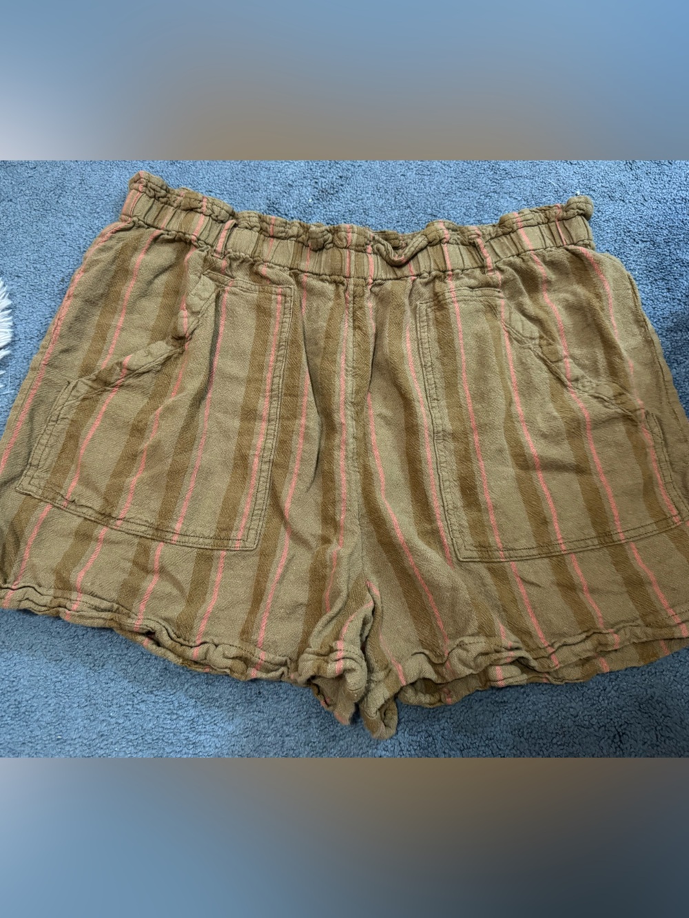 Time and Tru Striped Elastic Waist Shorts in Tan with Pink Stripes